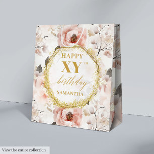 Joyful Blush Pink Boho Gold 90 Geburtstag Geschenk Mittlere Geschenktüte