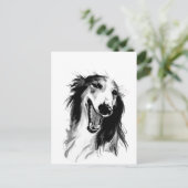 Joyful Borzoi: Whimsikale Tintenmalerei Postkarte (Stehend Vorderseite)