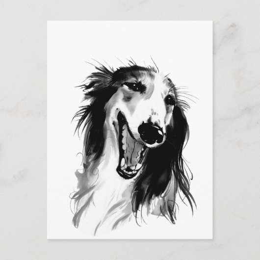Joyful Borzoi: Whimsikale Tintenmalerei Postkarte (Vorderseite)