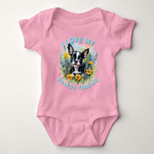 Joyful Boston Terrier Bloom - Custom Baby Strampler (Vorderseite)
