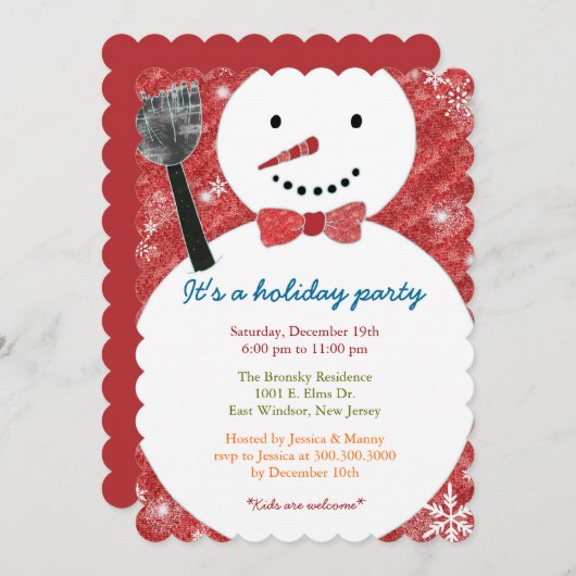 Joyful Bow Krawatte Snowman Holiday Party Einladun Einladung (Vorne/Hinten)