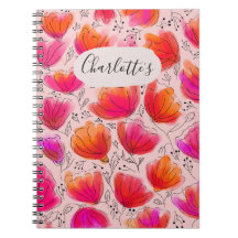 Joyful Bright Orange Pink Blume Notebook