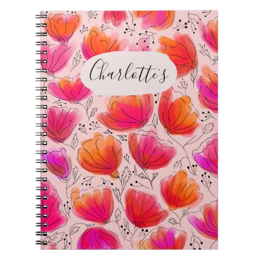 Joyful Bright Orange Pink Blume Notebook Notizblock (Vorderseite)