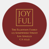 Joyful Burgundy Gold Name Rücksendeadresse Weihnac Runder Aufkleber (Vorderseite)