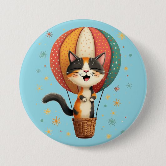 Joyful Calico Cat Sky Adventure Illustration Button (Vorderseite)