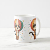 Joyful Calico Cat Sky Adventure Illustration Kaffeetasse (VorderseiteRechts)
