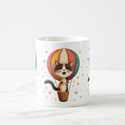 Joyful Calico Cat Sky Adventure Illustration Kaffeetasse (Mittel)