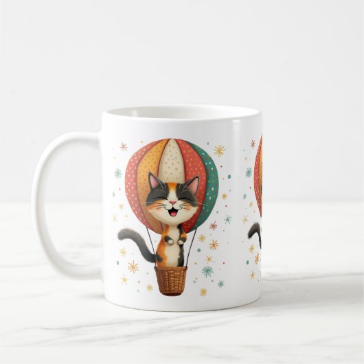 Joyful Calico Cat Sky Adventure Illustration Kaffeetasse (Links)