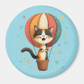 Joyful Calico Cat Sky Adventure Illustration Magnet (Vorne)