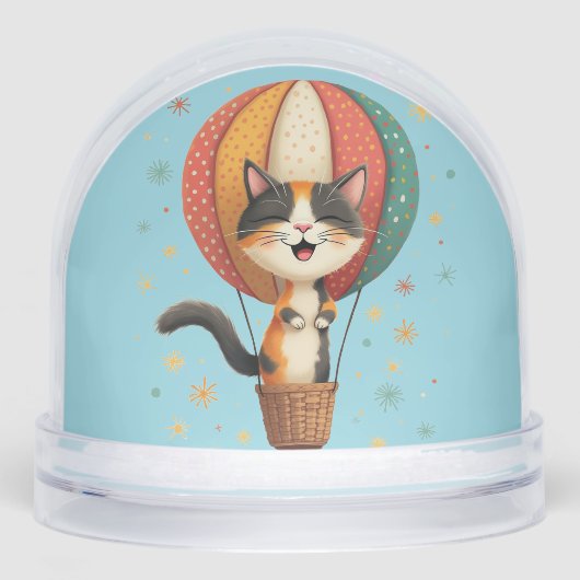 Joyful Calico Cat Sky Adventure Illustration Schneekugeln (Vorderseite)