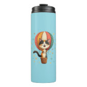 Joyful Calico Cat Sky Adventure Illustration Thermosbecher (Vorderseite)