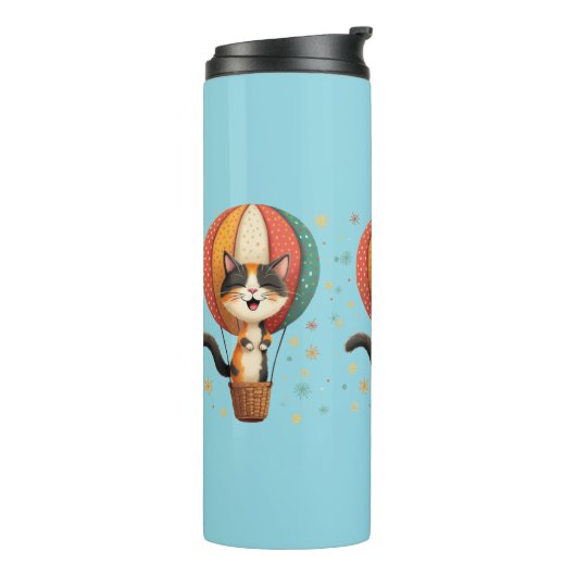 Joyful Calico Cat Sky Adventure Illustration Thermosbecher (Nach links gedreht)