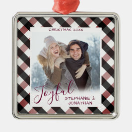 Joyful Calligraphy Buffalo Scheckte Foto Weihnacht Ornament Aus Metall
