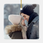 Joyful Calligraphy Elegantes Foto Weihnachten Keramikornament (Rückseite)