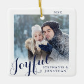 Joyful Calligraphy Elegantes Foto Weihnachten Keramikornament (Vorderseite)