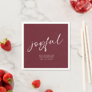 Joyful Calligraphy Merry Christmas Burgundy Serviette