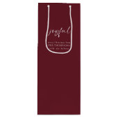 Joyful Calligraphy Merry Christmas Name Burgundy Geschenktüte Für Weinflaschen (Vorderseite)
