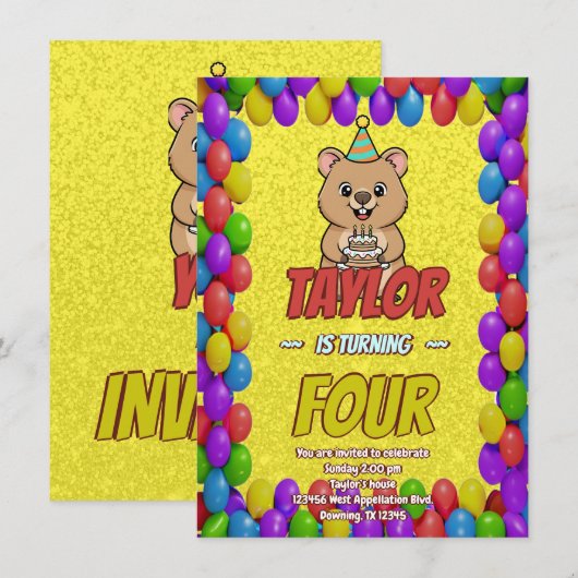 Joyful Capybara Birthday Invite Einladung (Vorne/Hinten)