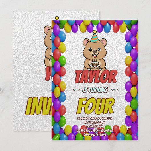 Joyful Capybara Birthday Invite Einladung (Vorne/Hinten)