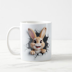 Joyful Cartoon Bunny Break Through Jagged Hole Kaffeetasse
