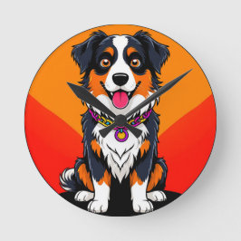 Joyful Cartoon Dog Illustration Runde Wanduhr