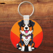 Joyful Cartoon Dog Illustration Schlüsselanhänger (Rückseite)