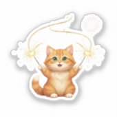 Joyful Cat Waving Sparklers New Year Party Aufkleber (Vorderseite)