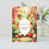Joyful Charming Boho Strawberry Birthday Dankeskarte (Stehend Vorderseite)