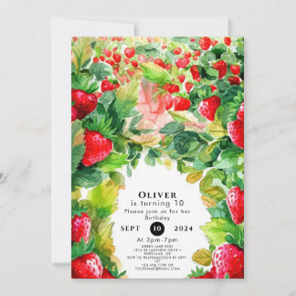 Joyful Charming Whimsical Strawberry Geburtstag Einladung