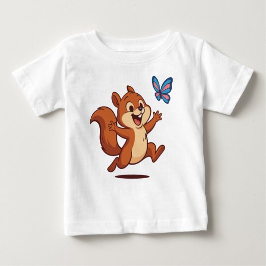 Joyful Chase – Happy Squirrel & Butterfly Baby T-shirt (Vorderseite)