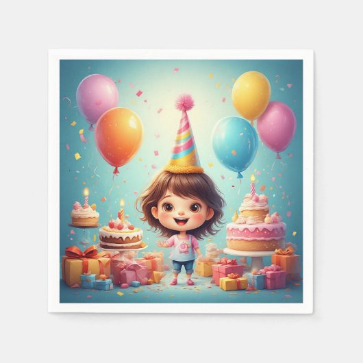 Joyful Child feiert Geburtstag mit Kuchen Serviette (Vorderseite)