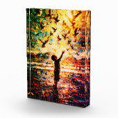 Joyful Child Playing with Birds Sunrise Water Fotoblock (Rechts)