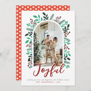 Joyful Christmas Arch Berries Foliage Foto Feiertagskarte