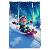 Joyful Christmas Elf Sledding Mittlere Geschenktüte (Rückseite)