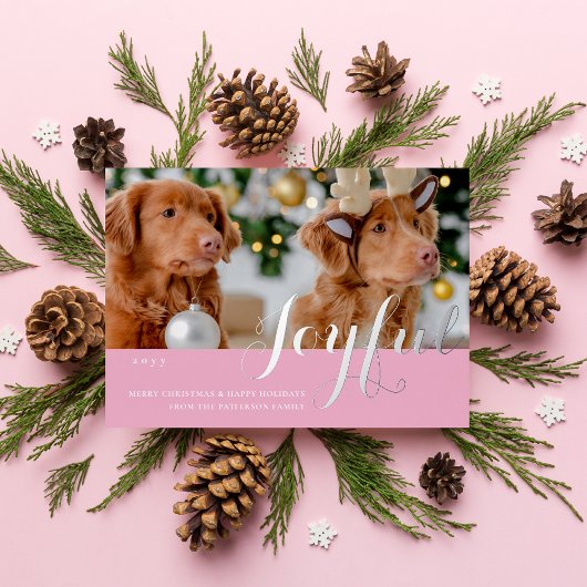 Joyful Christmas Family Photo Modern Script Folieneinladung