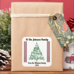 Joyful Christmas Festive Sticker<br><div class="desc">Dieser fröhliche Viereckaufkleber zeichnet sich durch ein atemberaubendes grünes Weihnachtsbaumdesign aus,  das mit spielerischen Stars und Ornamenten geschmückt ist.</div>