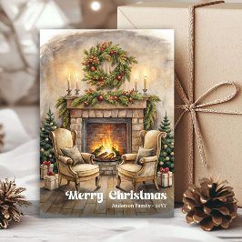 Joyful Christmas interior card vintage holiday tag Feiertagskarte