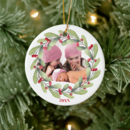 Joyful Christmas Mistletoe Holiday Foto Keramik Ornament