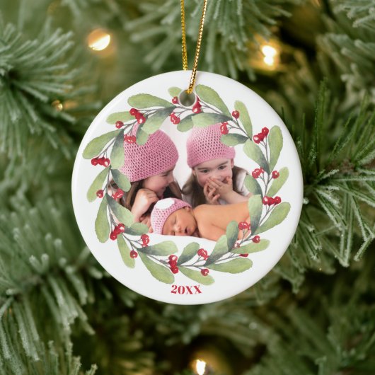 Joyful Christmas Mistletoe Holiday Foto Keramik Ornament (Baum)