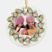 Joyful Christmas Mistletoe Holiday Foto Keramik Ornament (Vorne)