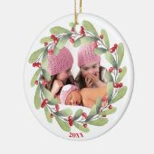 Joyful Christmas Mistletoe Holiday Foto Keramik Ornament (Links)