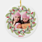 Joyful Christmas Mistletoe Holiday Foto Keramik Ornament (Hinten)