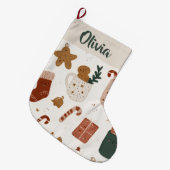 Joyful Christmas Pattern Custom Name Stocking Großer Weihnachtsstrumpf (Vorderansicht (hängend))