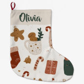 Joyful Christmas Pattern Custom Name Stocking Großer Weihnachtsstrumpf (Vorderseite)