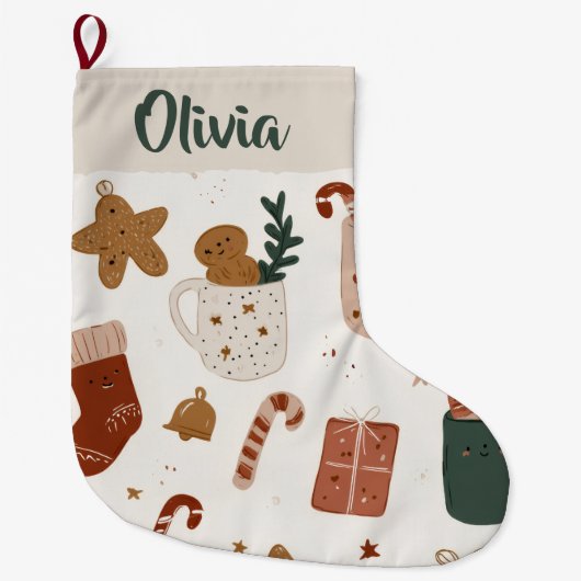 Joyful Christmas Pattern Custom Name Stocking Großer Weihnachtsstrumpf (Vorderseite)