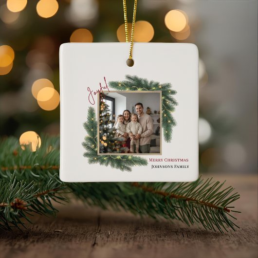 Joyful Christmas Personalized Family Photo  Keramikornament