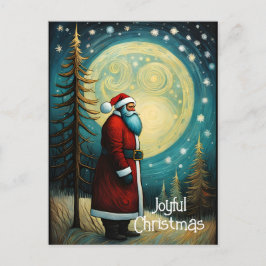 Joyful Christmas Santa Claus Full Moon Tree Feiertagspostkarte