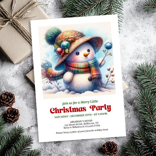 Joyful Christmas snowman invite kids party digital Einladung