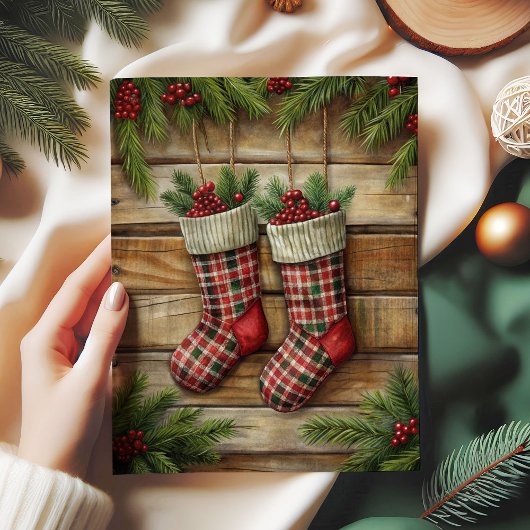 Joyful Christmas stocking tissue paper pine wreath Seidenpapier