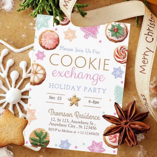 Joyful Christmas Watercolor Cookie Exchange Einladung